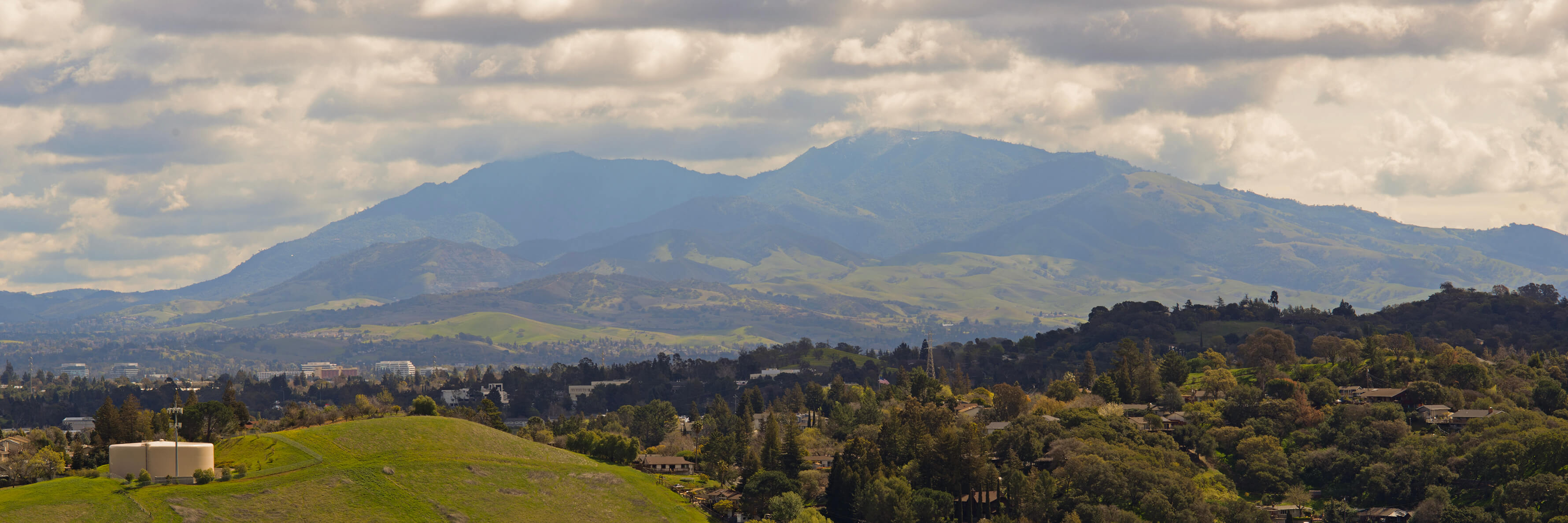 A landscape image of Mt. Diablo and hills in Martinez, California.