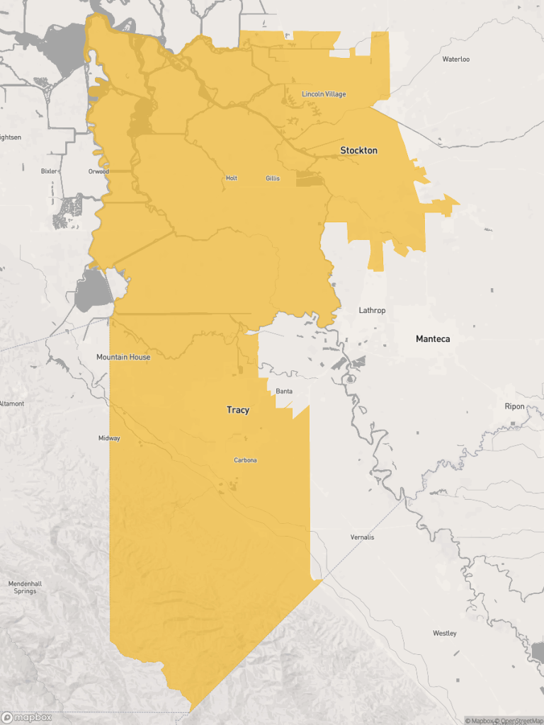 View of map with yellow overlay for Assembly District 13 boundaries.