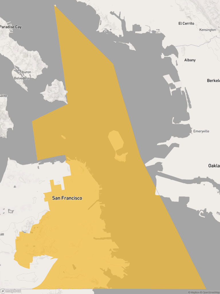 View of map with yellow overlay for Assembly District 17 boundaries.