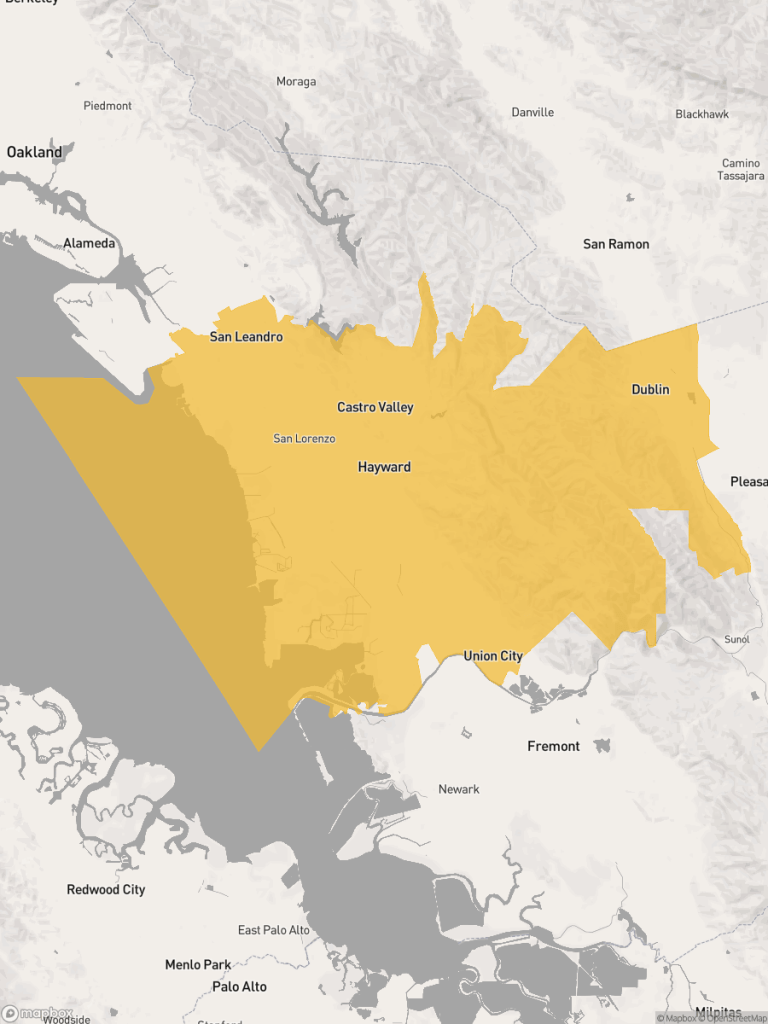 View of map with yellow overlay for Assembly District 20 boundaries.