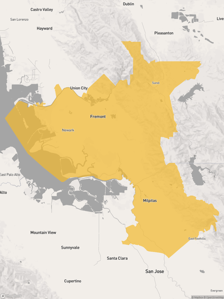 View of map with yellow overlay for Assembly District 24 boundaries.