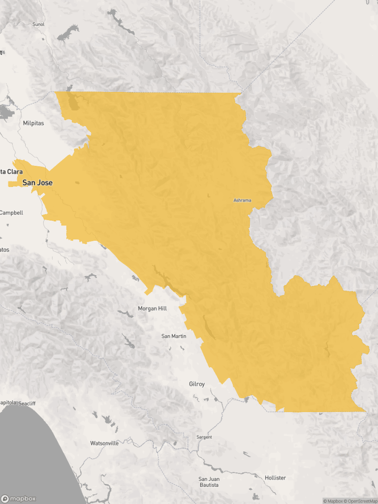 View of map with yellow overlay for Assembly District 25 boundaries.