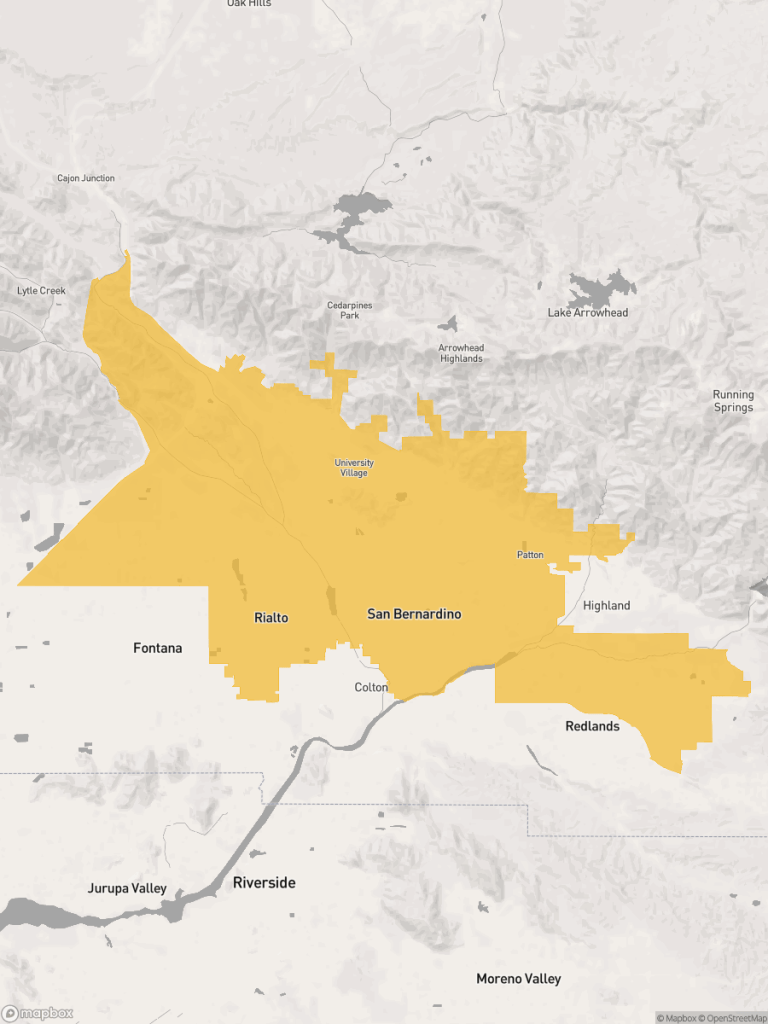 View of map with yellow overlay for Assembly District 45 boundaries.