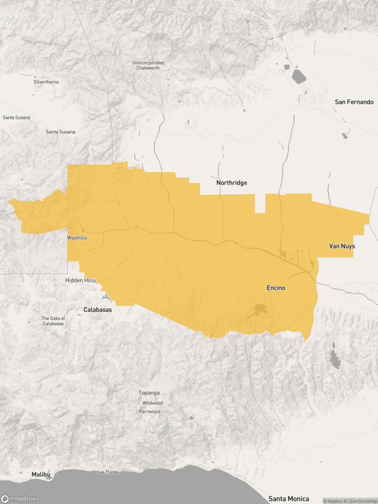 View of map with yellow overlay for Assembly District 46 boundaries.