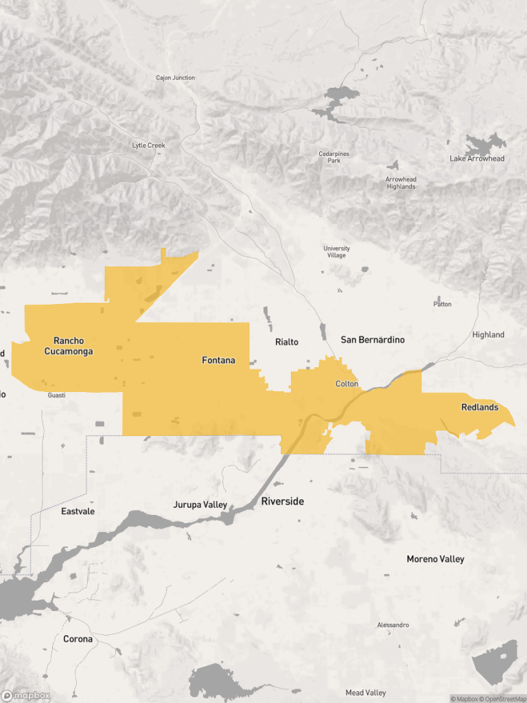 View of map with yellow overlay for Assembly District 50 boundaries.