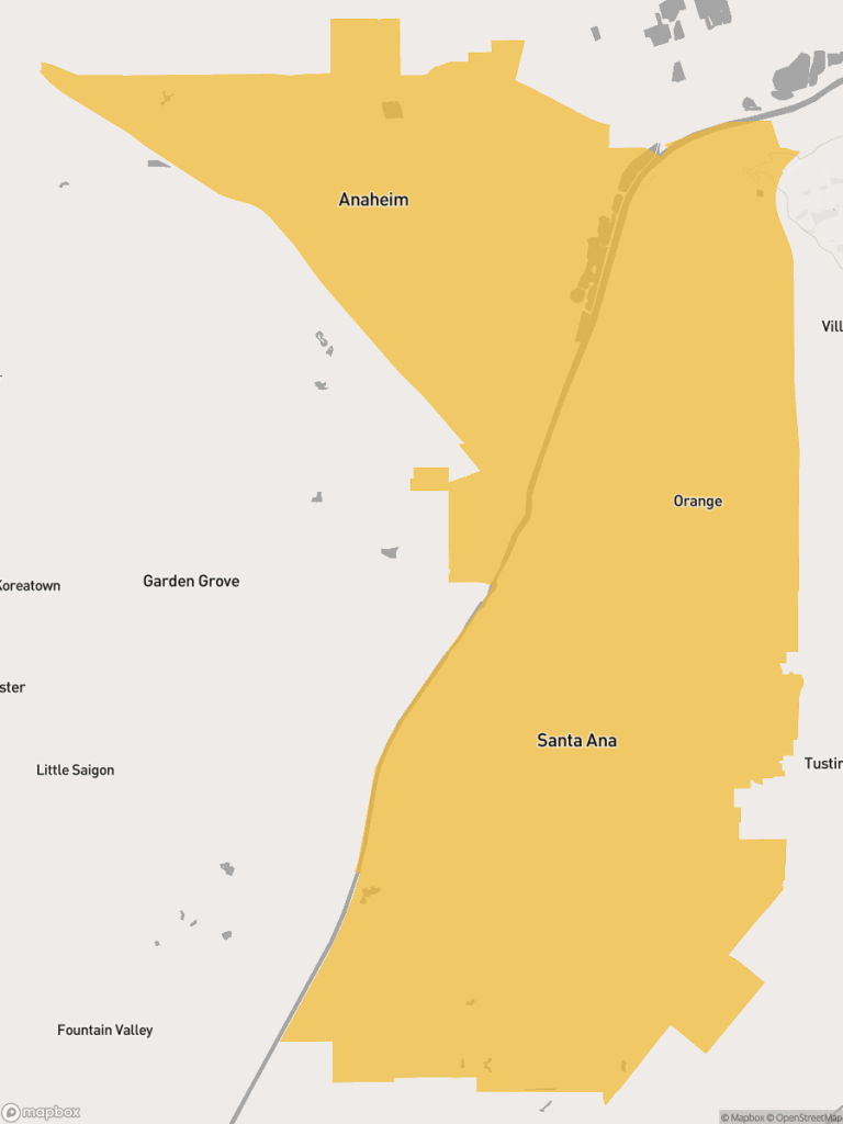 View of map with yellow overlay for Assembly District 68 boundaries.