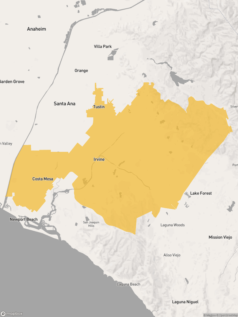 View of map with yellow overlay for Assembly District 73 boundaries.