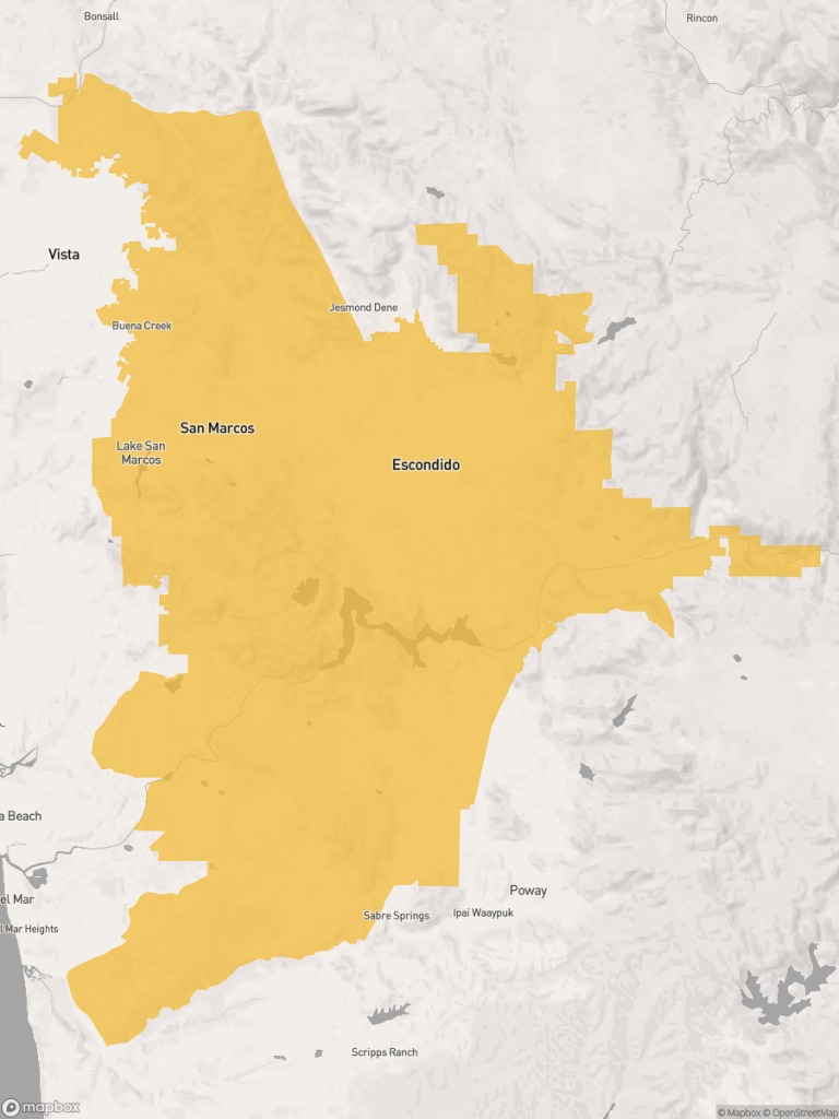 View of map with yellow overlay for Assembly District 76 boundaries.