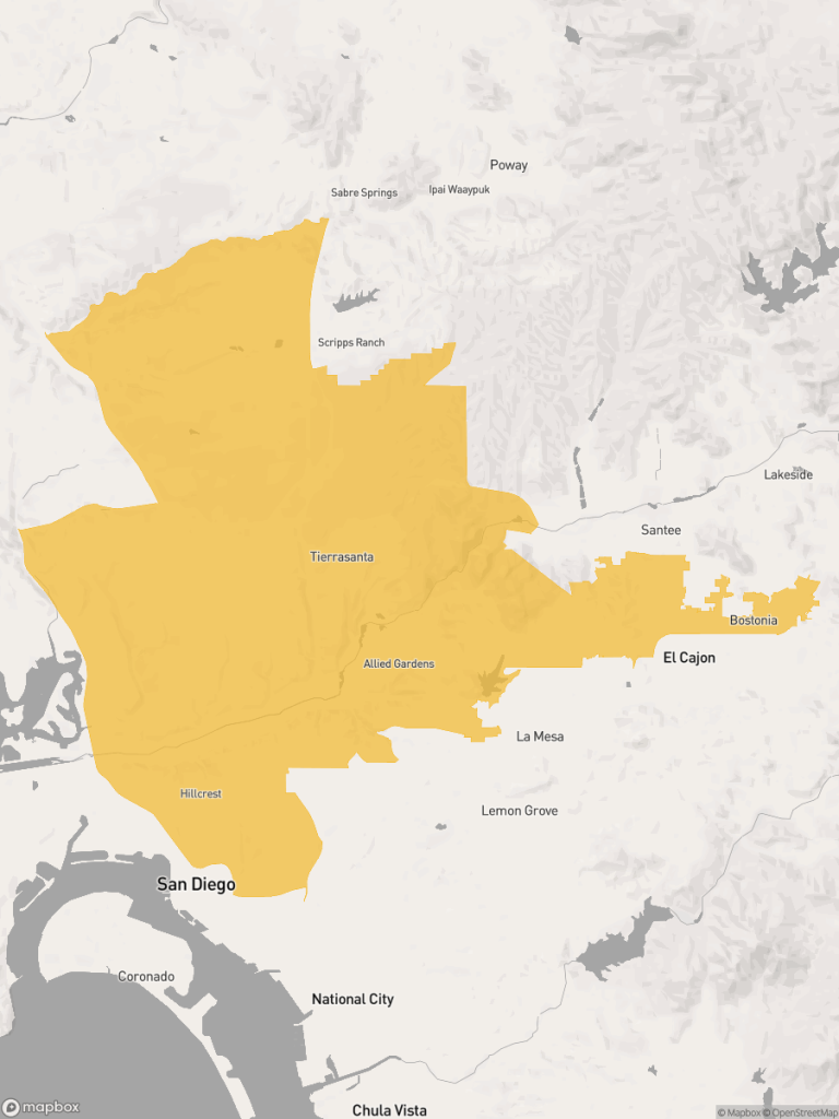 View of map with yellow overlay for Assembly District 78 boundaries.