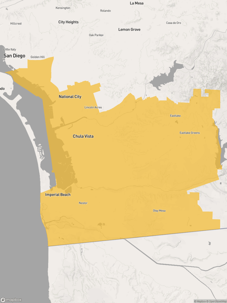 View of map with yellow overlay for Assembly District 80 boundaries.