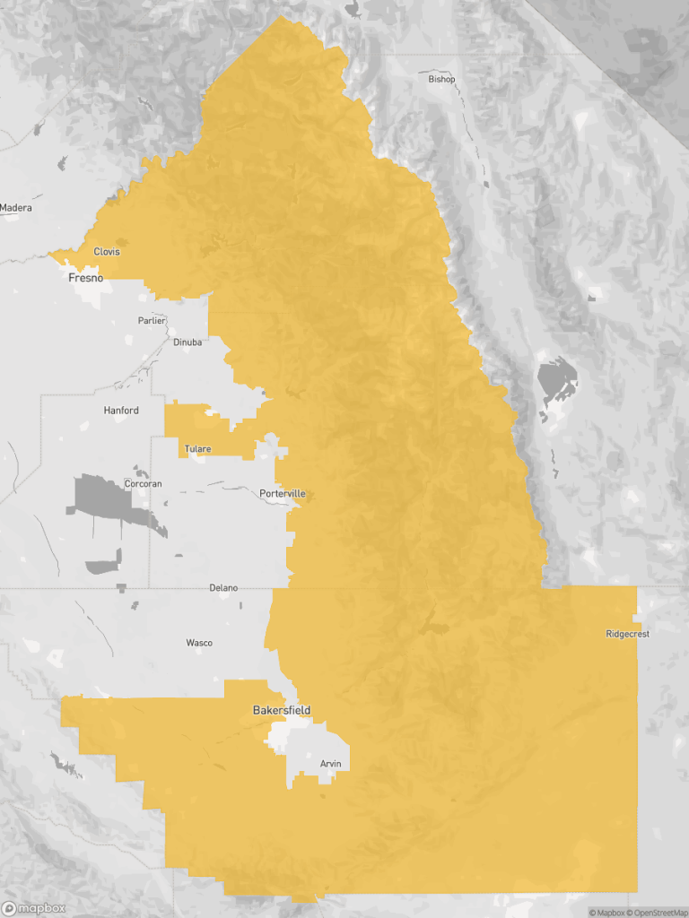 View of map with yellow overlay for Senate District 12 boundaries.