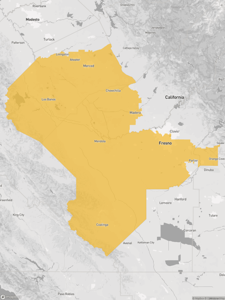 View of map with yellow overlay for Senate District 14 boundaries.