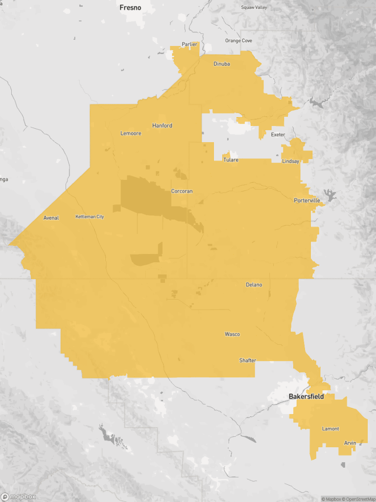 View of map with yellow overlay for Senate District 16 boundaries.