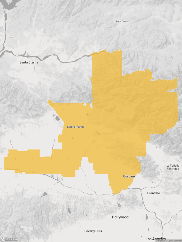 View of map with yellow overlay for Senate District 20 boundaries.