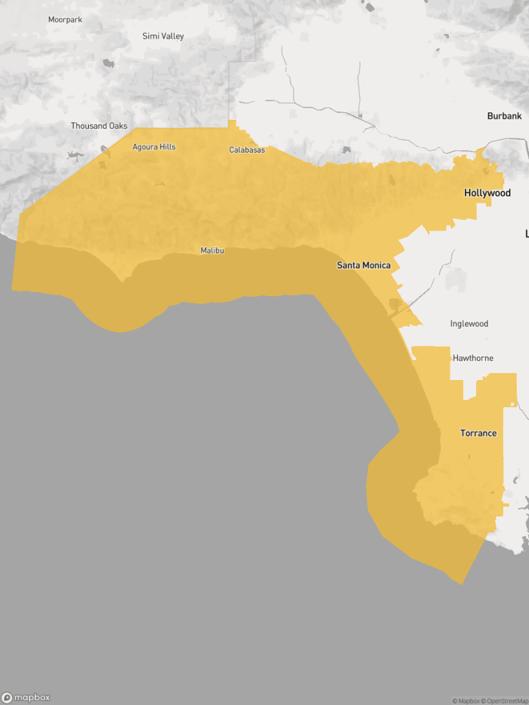 View of map with yellow overlay for Senate District 24 boundaries.