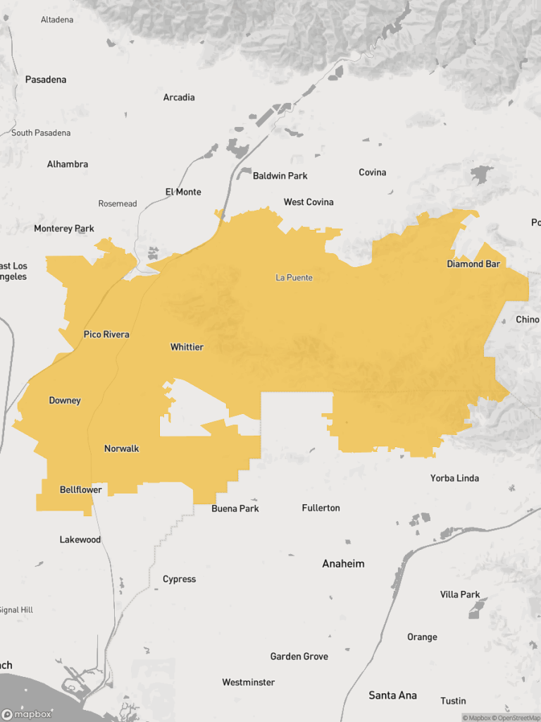 View of map with yellow overlay for Senate District 30 boundaries.