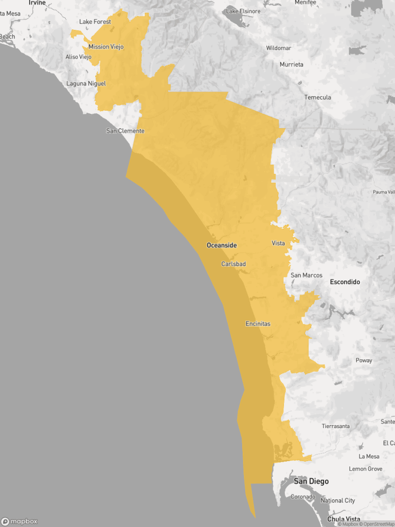 View of map with yellow overlay for Senate District 38 boundaries.