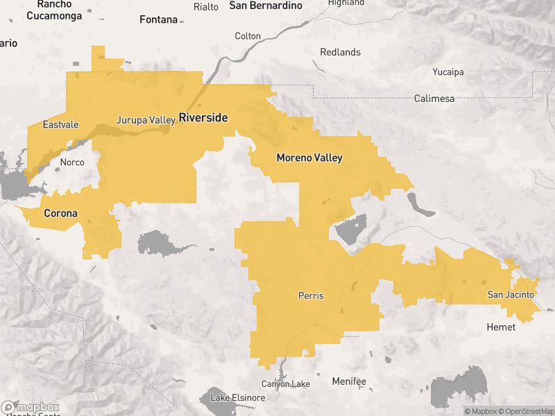 View of map with yellow overlay for Assembly District 58 boundaries.