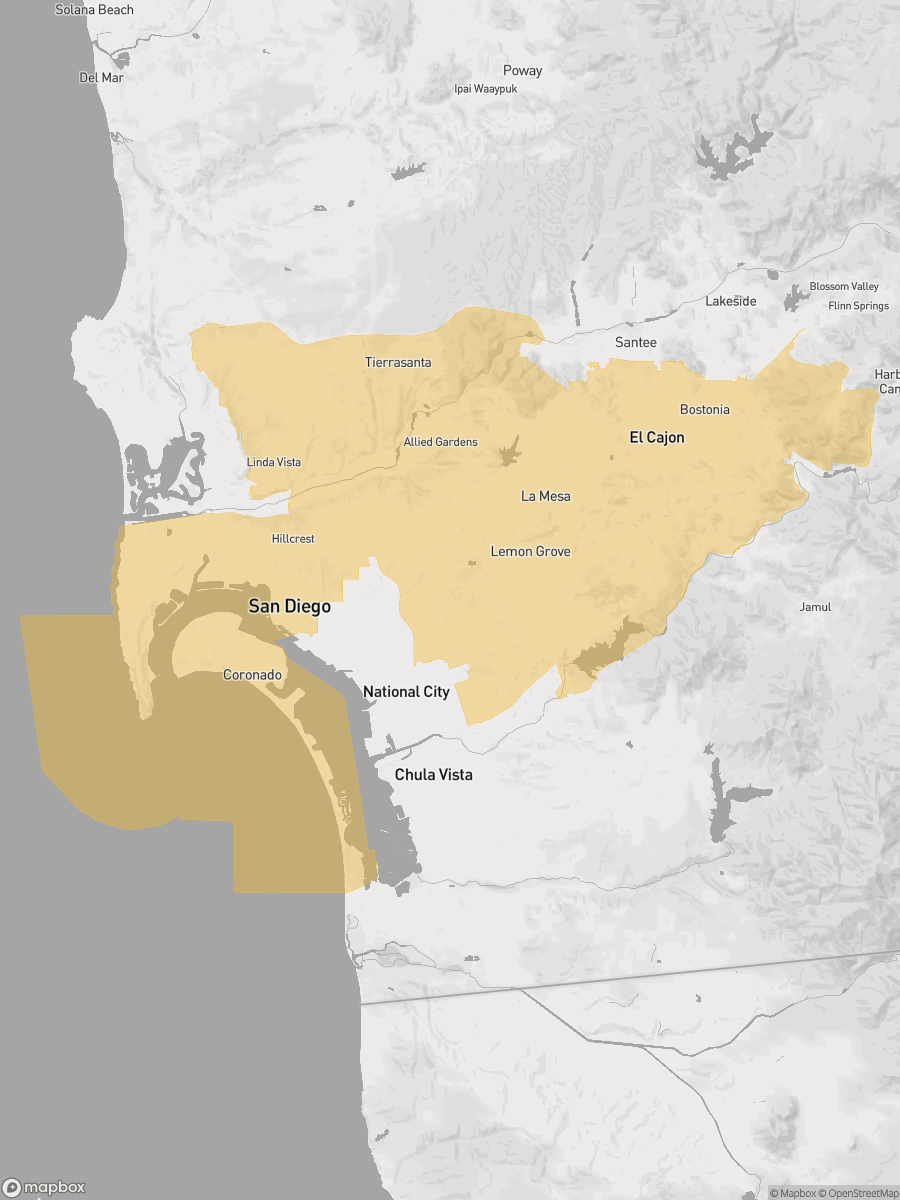 View of map with yellow overlay for Assembly District 79 boundaries.